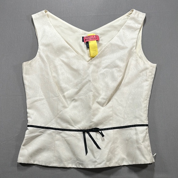 Ann Taylor Y2K Jacquard 100% Silk Sleeveless Top with Black Bow Detail - Size 4 - Picture 1 of 10
